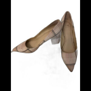 Marc Fisher Women’s Pink Plaid Pointed Toe Block Heel Pumps Size 8.5M